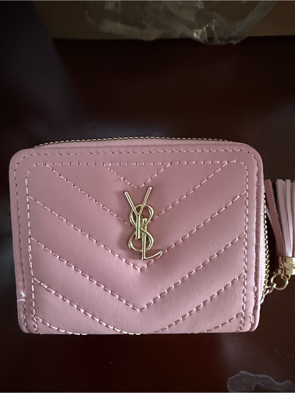 YSL-Inspired Faux Leather Pink Quilted Zipper coin wallet